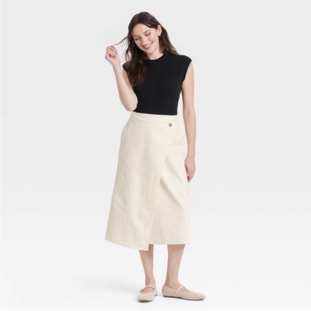 Universal Thread Asymmetrical Cream Khaki Wrap Midi Maxi Skirt Size 2 NEW